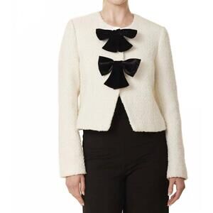 NEW DOLCE CABO velvet bow tweed blazer in white